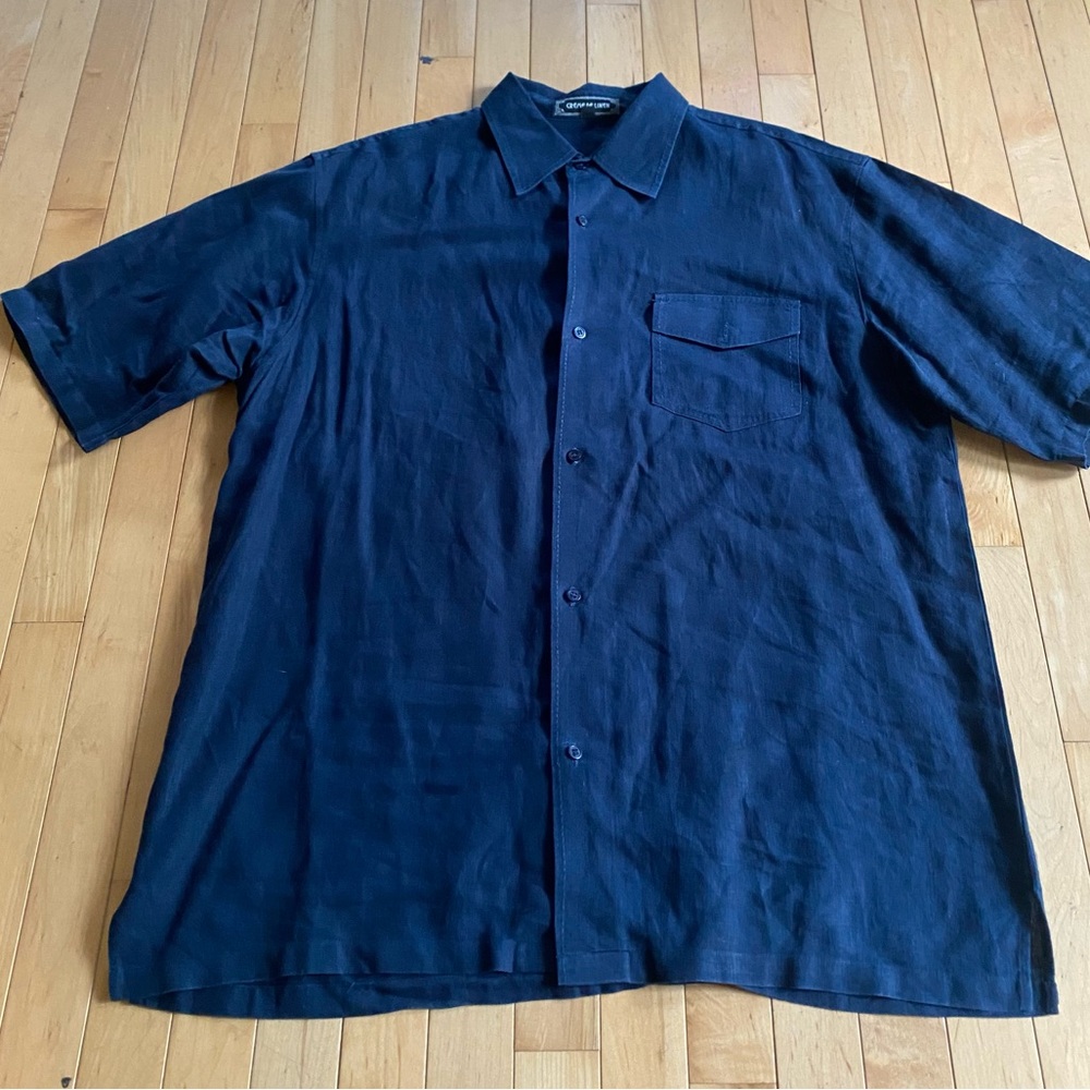 Vintage Creme de Linen Navy Button Up size XL